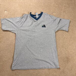 Vintage Embroidered Minnesota Timberwolves V Neck T-Shirt Gray Adult Large